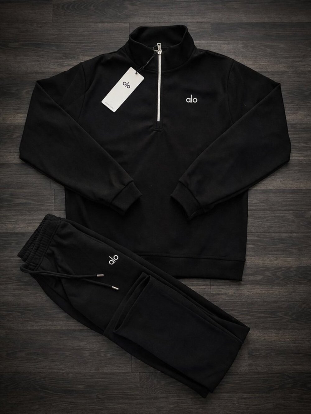ALO Yoga Unisex Black Quarter-Zip Hoodie and Jogger Set NWT